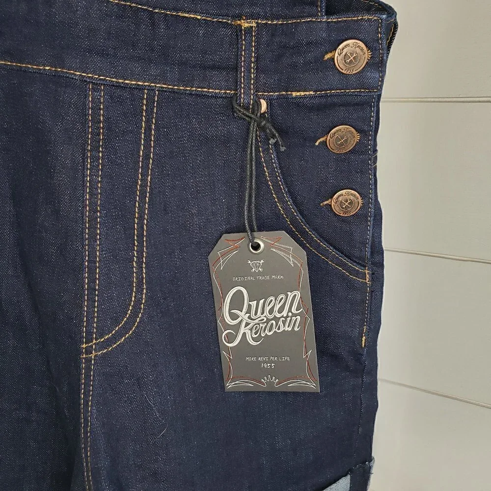 Queen Kerosin NWT Kustombuilt Rockabilly Dark Wash Shortalls Size 27 - Picture 4 of 5